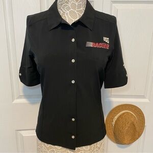 Nike Golf DriFit USG Racing Race-wear black button down shirt Small 4/6